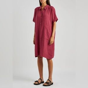 NWT Eileen Fisher Check Organic Linen Shirtdress XS
